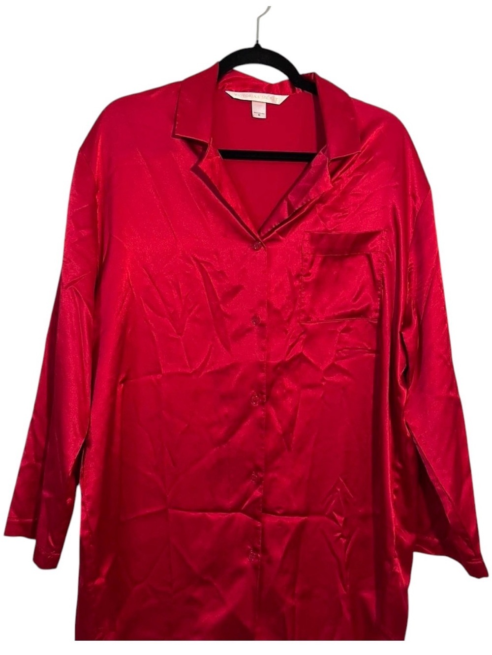 Vintage 90s-00s Victoria Secret Red Silky Satin Sleep Shirt Size Medium Y2K Sexy